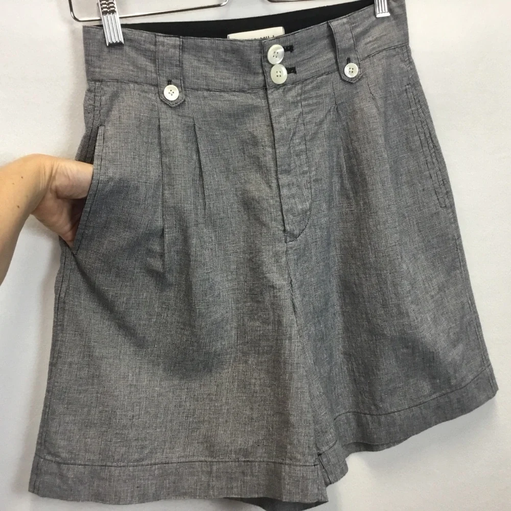 Alex Mill Drill Pleated Shorts Houndstooth Linen Blend High Waisted Size 4 - Picture 5 of 11